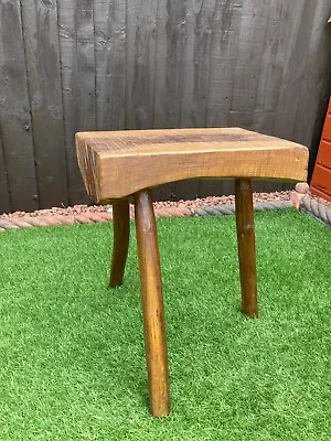 Antique Vintage French Live Edge Wooden Stool Carved Plant Stand Table 3 Legs • £49.99