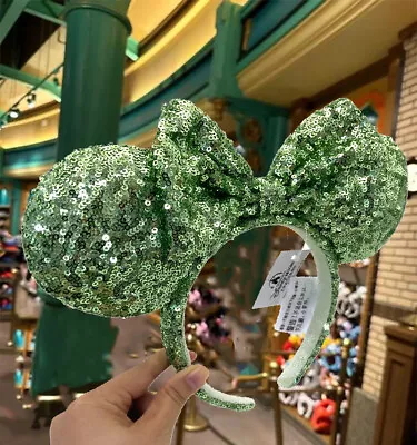 US Disney Parks Green Sequin Bow Exclusive Minnie Ears Headband 2023 Edition • $17.99