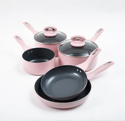 Cermalon Blush Pink 5 Piece Non-Stick Cookware Set Induction All Hob Compatible • £61.99