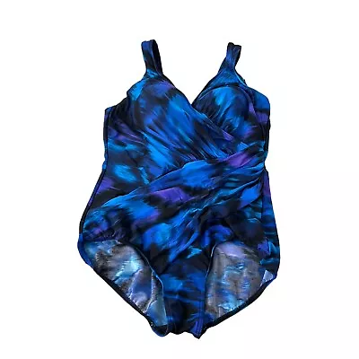 Miraclesuit One Piece Bathing Swimsuit Size 20W Blue Purple Slimming • £47.45