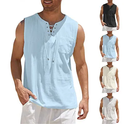Men Medieval Summer Casual Sleeveless T Shirt V Neck Sports  Muscle Vest Tops  • £9.71