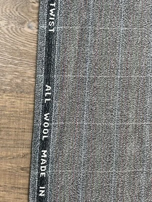 £4.99 • Buy 3 X 1.5 MetresVintage Grey/Red Check Suiting Tweed Wool Fabric Remnant Craft