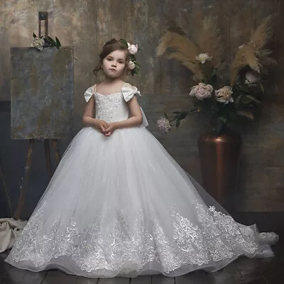 New Child Wedding Dress Flower Child Dress Lace Tail Birthday Evening Dress • £48