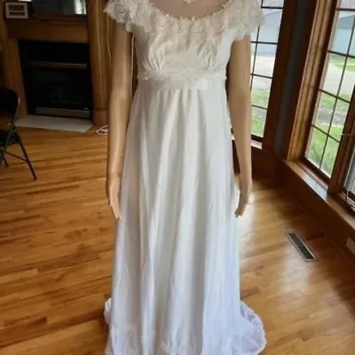 Vintage Ivory Silky Satin Empire Cap Sleeve Wedding Gown Bridal Dress Size 2 4 • $49.99