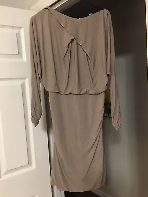 Karen Millen Gray Tan Ruched Layered Long Sleeve Dress Size 6 Sexy Fabulous • $49.88