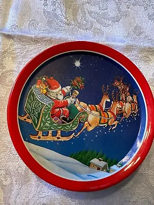 Vintage Metal Christmas Beverage Coasters - Santa And Reindeer - New - Set Of 10 • $5.95