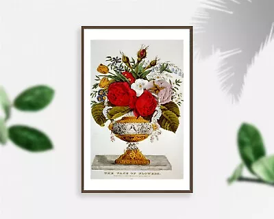 Photo: Photo Of The Vase Of Flowersred Rosesc1847Currier & Ives • $16.99