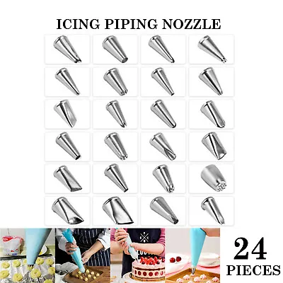 24 Pieces Cake Nozzle Set Box Tool Icing Piping – Cupcake Sugarcraft Decorating • £3.65