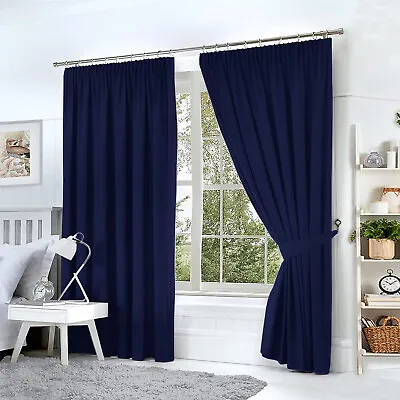 Pencil Pleat Thermal Thick Blackout Curtains Pair Of Ready Made Curtain Panel UK • £35.99