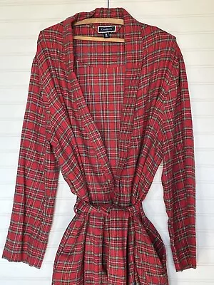 Club Room Men's Red Tartan Plaid Flannel Robe Shawl Collar Belted Red Multi OS • $25