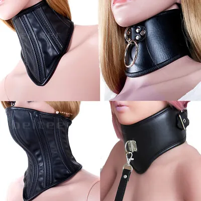 PU Leather Neck Collar Posture Neck Corset Choker Leash Ring Slave BDSM Bondage • $24.89