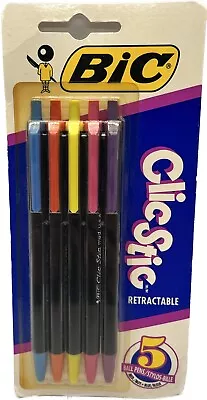 Vintage Bic Clic Stic 5 Pack Retractable Ball Point Blue Ink Pens  1993 NOS • $17.49