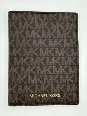 MICHAEL KORS Brown Coated Signature Monogram Jet Set Passport Wallet • $33.99