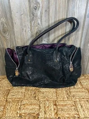 B. Makowsky Snakeskin Leather Shoulder Bag Handbag Double Handles Purse Black • $22.40