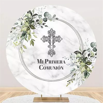 Round Mi Primera Comunion Backdrop Mi Bautizo Baptism Photo Background Supplies • $82.49