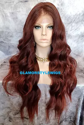 36'' Free Part Lace Front Full Wig Extra Long Wavy Layered Brown Auburn Mix Nwt • $89.95