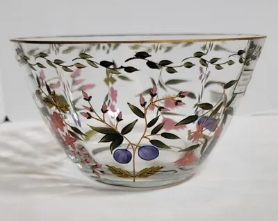 Vtg Romanian Handcrafted Crystal Bowl Hand Painted Floral With Gold Trim • $43.27
