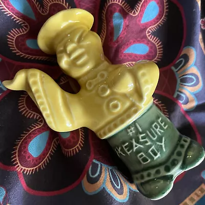 Measure Boy Measuring Spoon Coffee Scoop Holder Vintage Ceramic #1 Green Yellow • $11.50