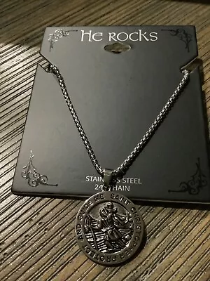 He Rocks Saint Christopher Metal With 24 Inch Chain Silver Plated Free Shipping  • $49