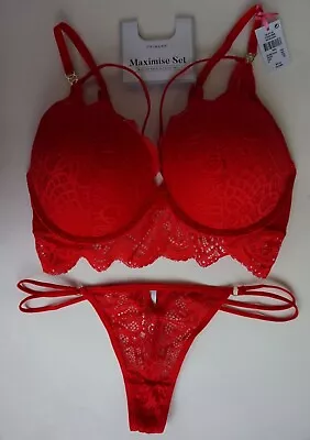 SALE! Primark Maximise+2 Cup Sizes Fabulously Sexy Red Lace Long-line Bra Set • £16.99