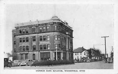 WOODSFIELD Ohio US USA Postcard Monroe County Bank Building 1946 • $4.99