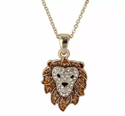 Crystal Kingdom Lion Head Pendant Necklace 15-17  Chain In Jewelry Box Gold Tone • $17.89