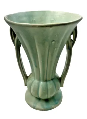 Vintage 1940s-1950s McCoy Aqua Green Art Deco Handled Vase • $53.99