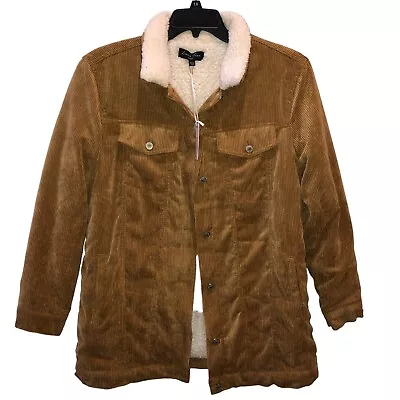 New Love Tree Womens Large Brown Corduroy Faux Fur Lined Button Up Sherpa Jacket • £46.23