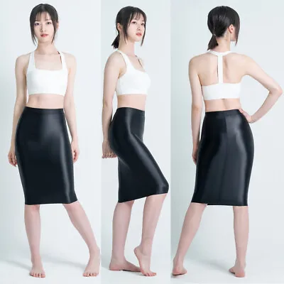 Women's Knee Length Pencil Shiny Glossy Skirt Dress Office Work Stretch Elastic • $19.88