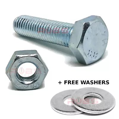 Bolts And Nuts M3 M4 M5 M6 M8 M10 Fully Threaded Screws Zinc Plated Free Washers • £2.66