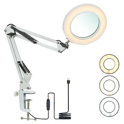 8X Magnifier Glass LED Desk Lamp With Light Stand Clamp Beauty Magnifying Lamp • £15.01