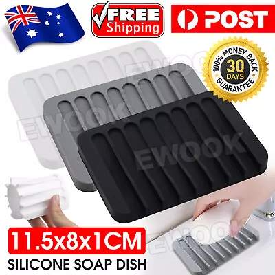 $4.75 • Buy Silicone Soap Dish Storage Holder Soapbox Plate Tray Drain Box Tool Bathroom