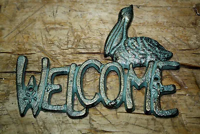 $7.99 • Buy Cast Iron Antique Style Pelican WELCOME Plaque Nautical Sign Wall Decor Beach