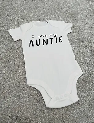 Tu Baby I LOVE MY AUNTIE Slogan White Bodysuit 6-9 Months 100% Pure Cotton NEW • £6.99
