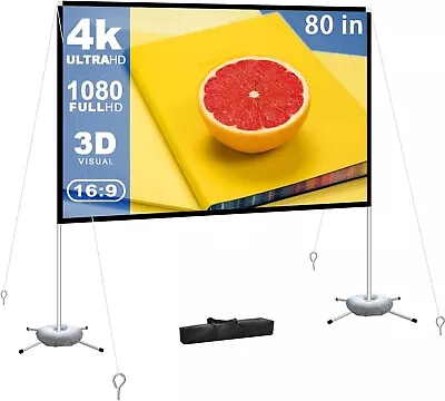 Projector Screen Portable Outdoor Movie: Projection Screens Stand 4K Cinema 80 I • $47.99