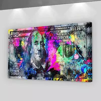 100 Dollars Bill Wall Art Canvas Print Office Decor Money Pop Art Franklin Print • $59.95
