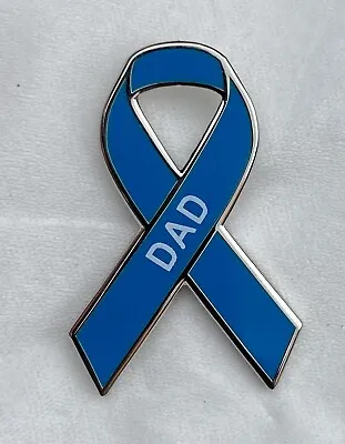 **NEW** Prostate Cancer ' DAD ' Awareness Blue Ribbon Enamel Badge / Brooch. • £3.99