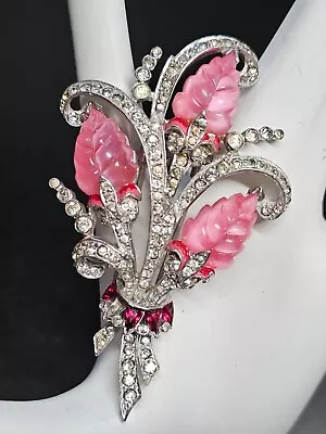 Rare Vtg MAZER Signed Pink Glass Flower Bouquet Fur Clip Brooch Pin • $1995