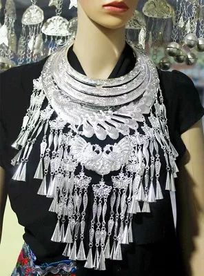 5Rings Exotic Tribe Chinese Handmade Miao Silver Tassels Peacock Necklace 1piece • $138