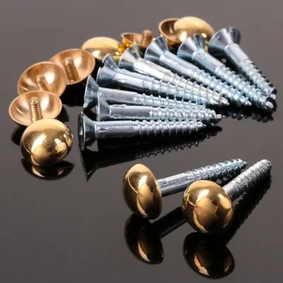 £3.36 • Buy 4 X POLISHED BRASS MIRROR SCREWS 38mm Dome Head Cover Caps Wall Fixings 1 1/2 
