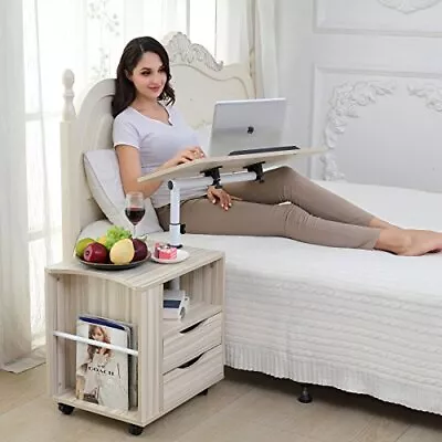 Upgraded Multifunctional Height Adjustable Overbed End Table Wooden White Maple • $122.65
