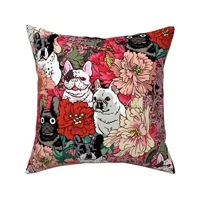 $46 • Buy Frenchie Floral French Bulldog Throw Pillow Cover W Optional Insert Spoonflower