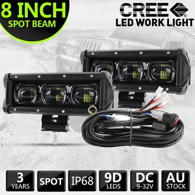 Pair 8 Inch LED Work Light Bar Spot Beam Driving Fog Lamp Offroad ATV UTV + WIRE • $85.99
