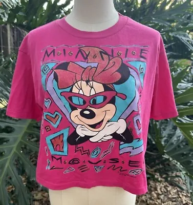 Vintage Minnie  Mouse Crop Top Shirt Disney Womens Large 90s Single Stitch Pink • $38