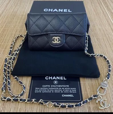 Chanel Mini Chain Card Case Quilted Caviar Black  Good Condition Shoulder Bag • £1037.99