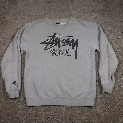 Vintage Stussy Seoul Sweatshirt Mens M Gray Fleece Pullover Streetwear Made USA • $79.95