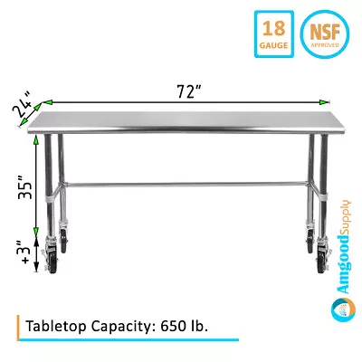 24  X 72  Stainless Steel Open Base Table | NSF Prep Metal Work Table • $619.95