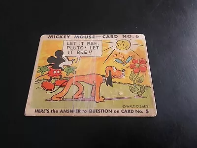 1935 Mickey Mouse Gum Card #6 Let It Bee Pluto / Low Grade From Scrap Book -tape • $19.95