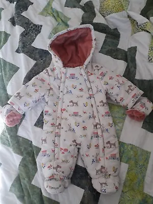 £9.90 • Buy John Lewis 0-3 Baby Girl Snowsuit/ Pramsuit With Mittens