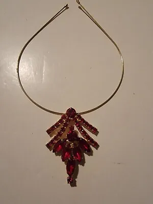 Vintage Ferronniere Head Jewelry Red Garnet Ruby Rhinestone Forehead Gold Tone • $20.52